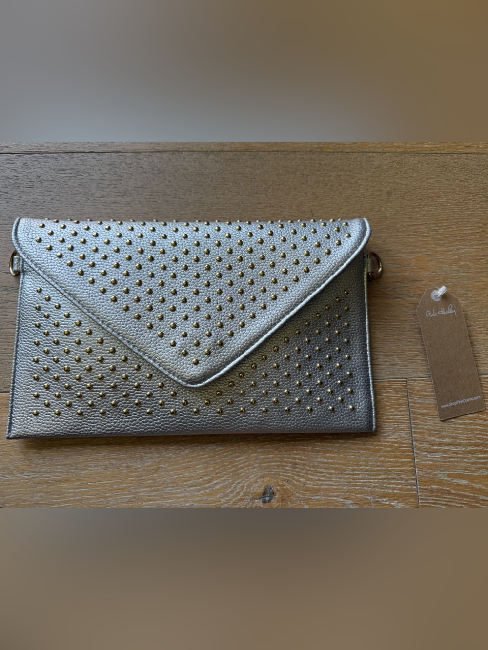 Pink Haley Silver Envelope Clutch with Gold Studs